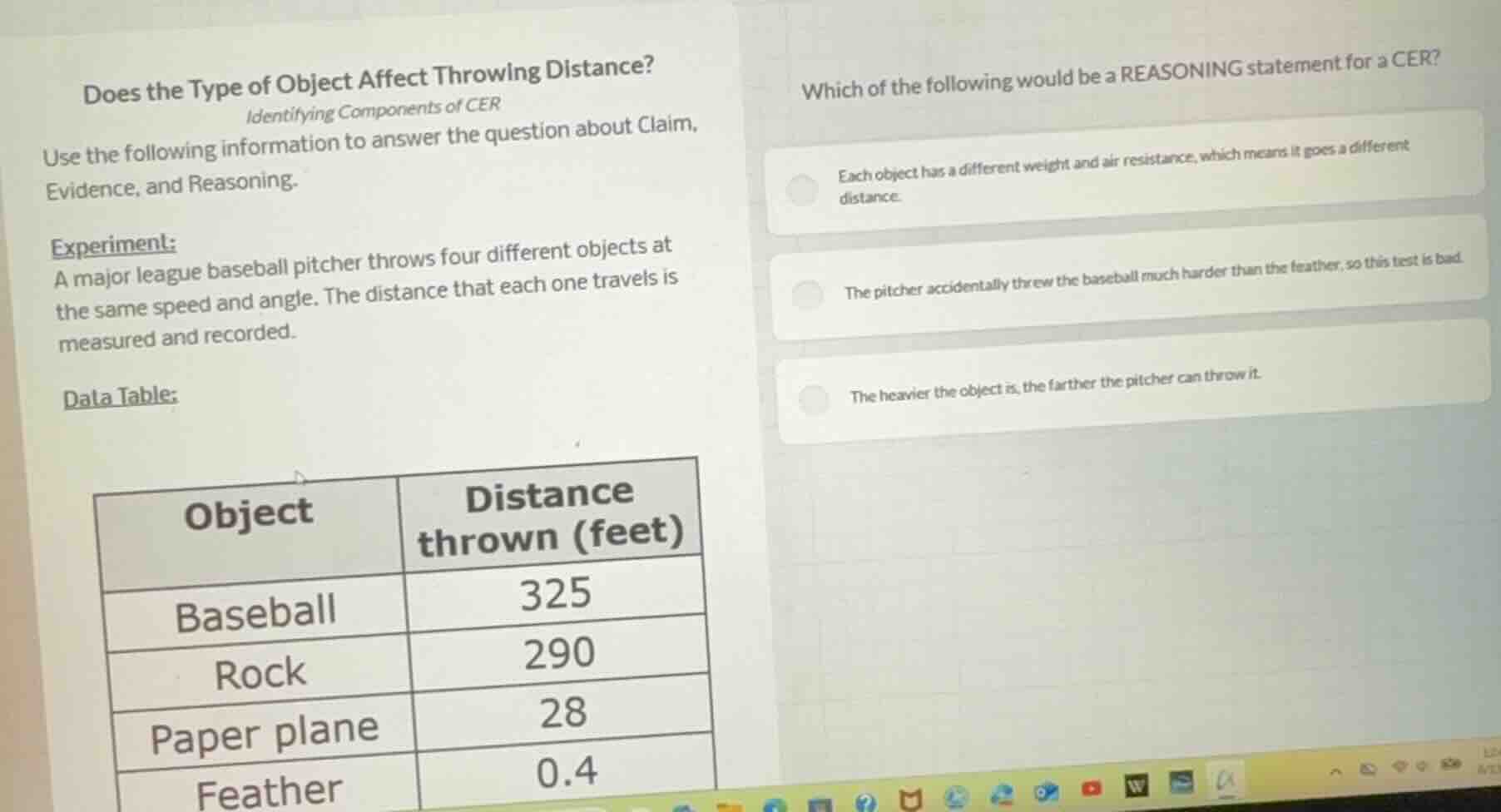 does the type of object affect throwing distance? identifying component…