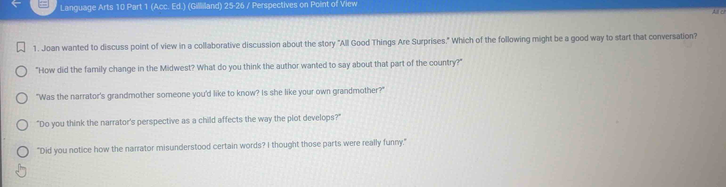 1. joan wanted to discuss point of view in a collaborative discussion a…