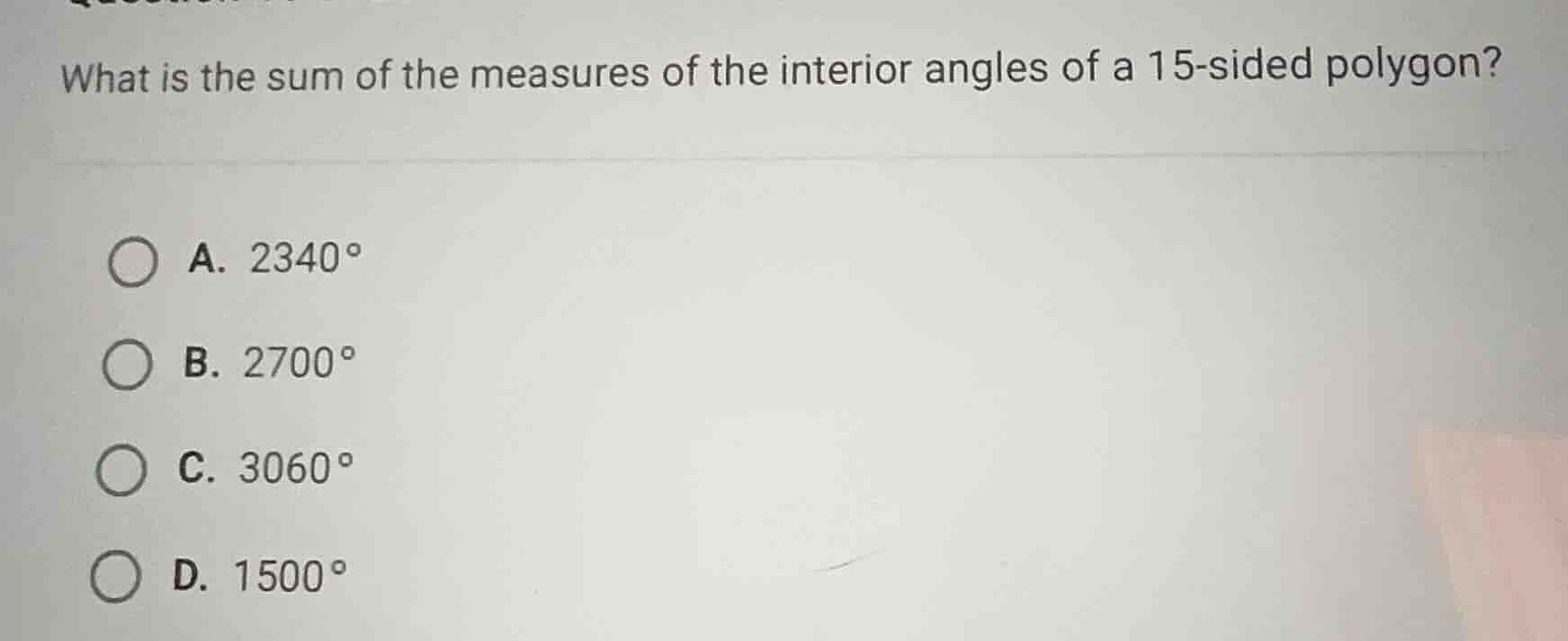 what is the sum of the measures of the interior angles of a 15-sided po…