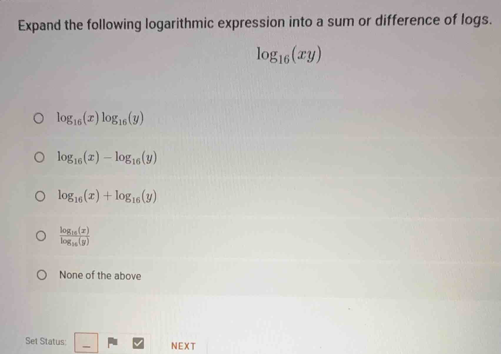 expand the following logarithmic expression into a sum or difference of…