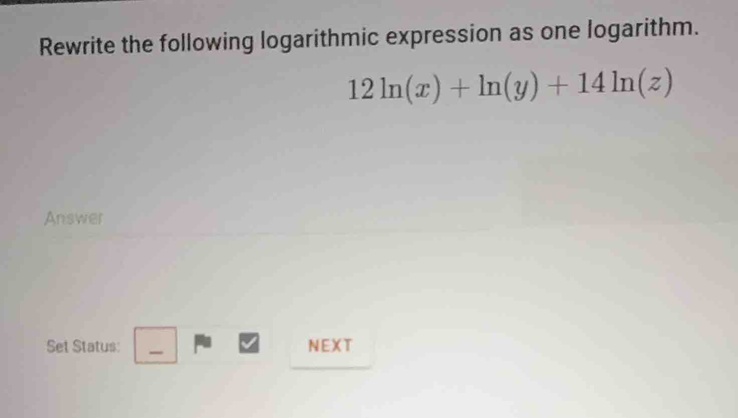 rewrite the following logarithmic expression as one logarithm. \\12 \\l…