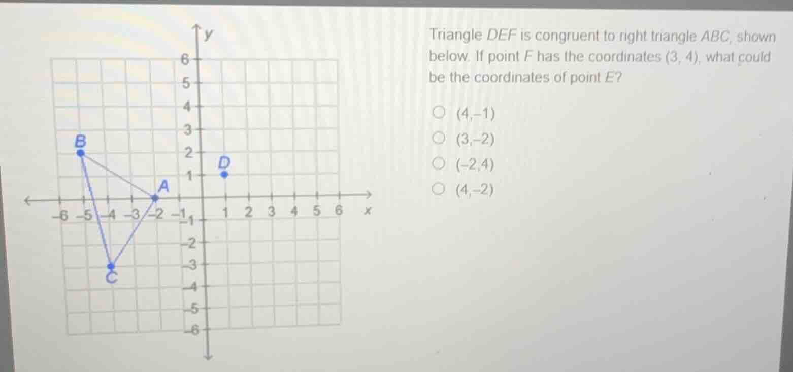 triangle \\(def\\) is congruent to right triangle \\(abc\\), shown belo…
