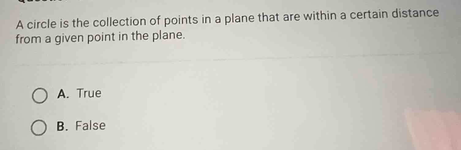 a circle is the collection of points in a plane that are within a certa…