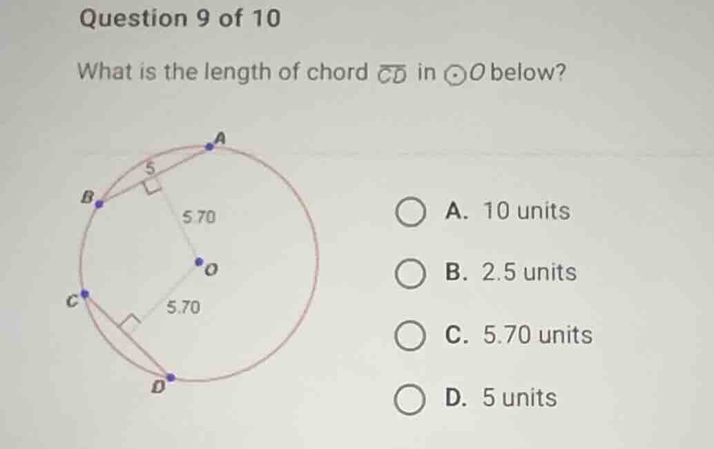 question 9 of 10 what is the length of chord \\(\\overline{cd}\\) in \\…