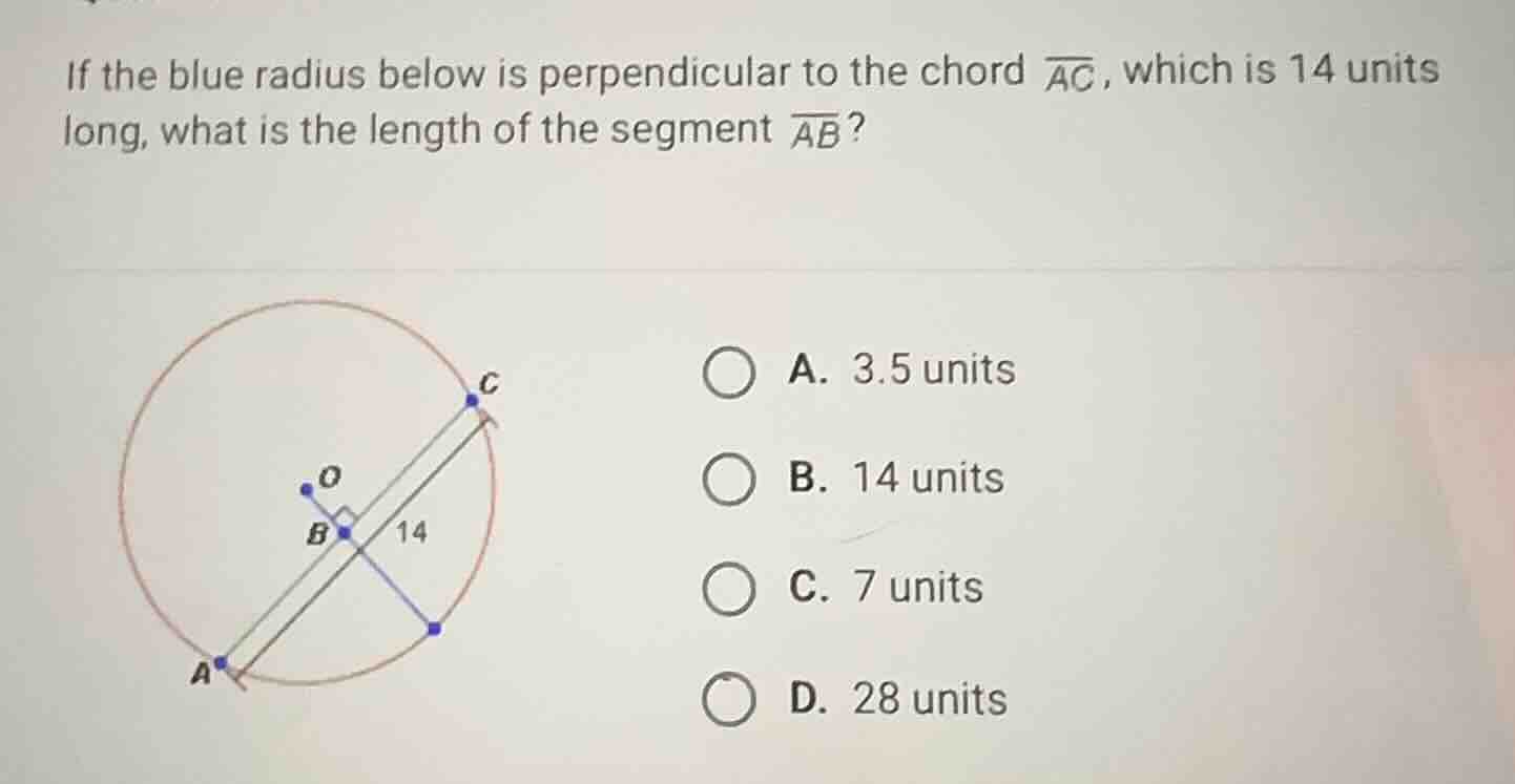 if the blue radius below is perpendicular to the chord \\(\\overline{ac…