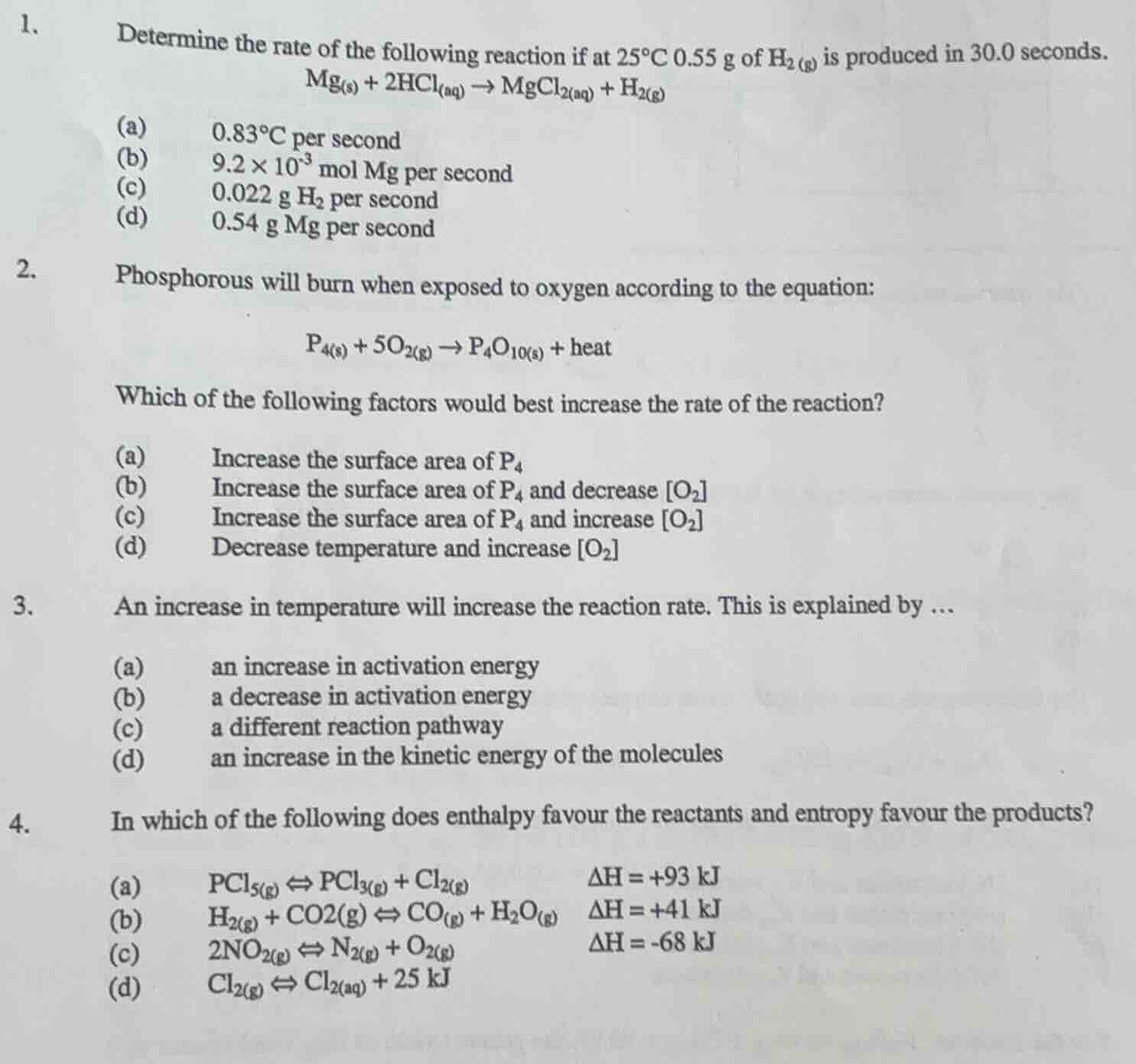1. determine the rate of the following reaction if at 25°c 0.55 g of \\…