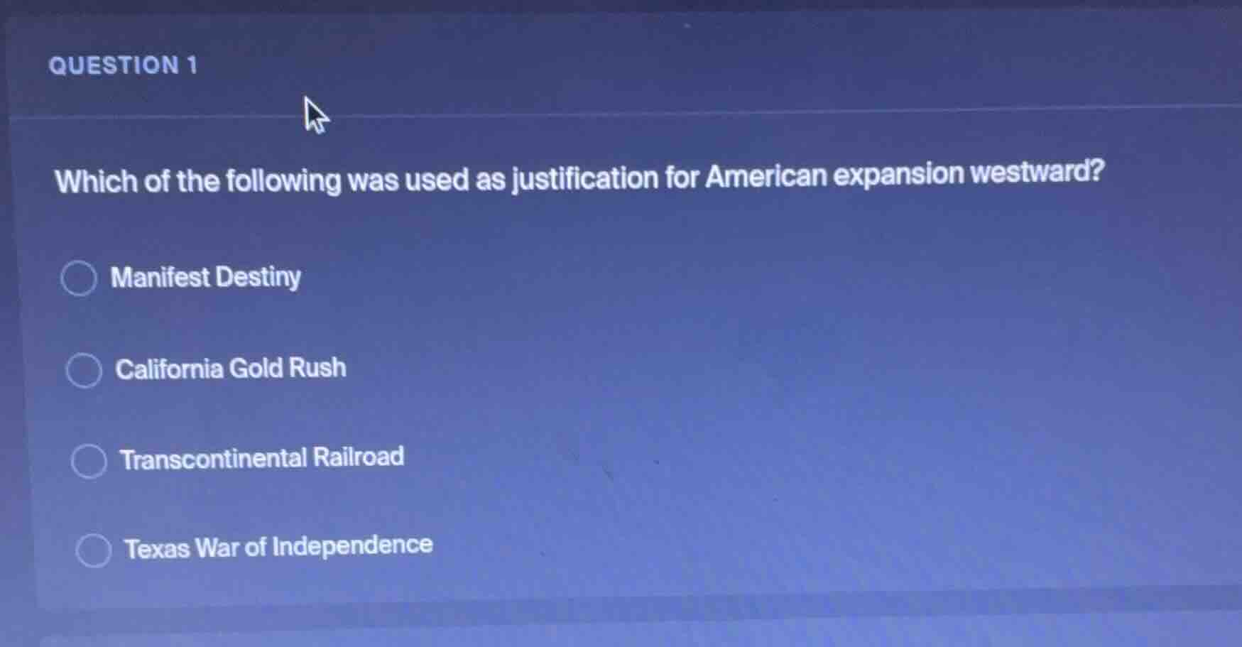 question 1 which of the following was used as justification for america…