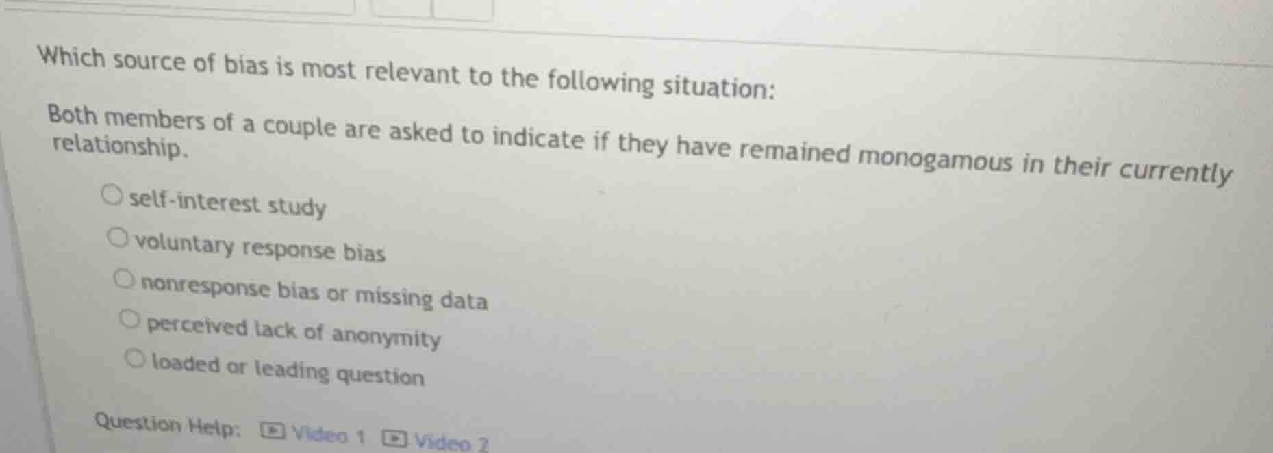 which source of bias is most relevant to the following situation: both …