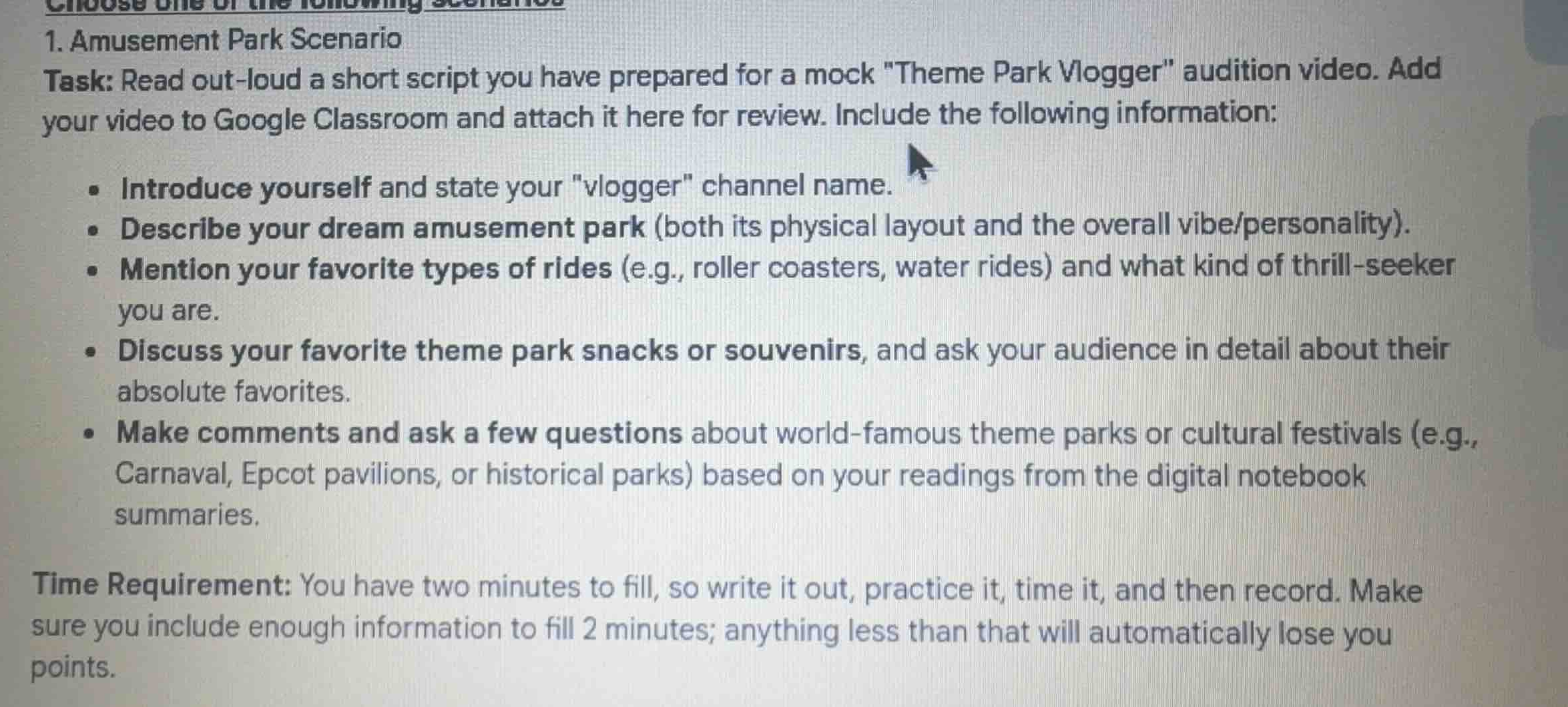 choose one of the following scenarios 1. amusement park scenario task: …