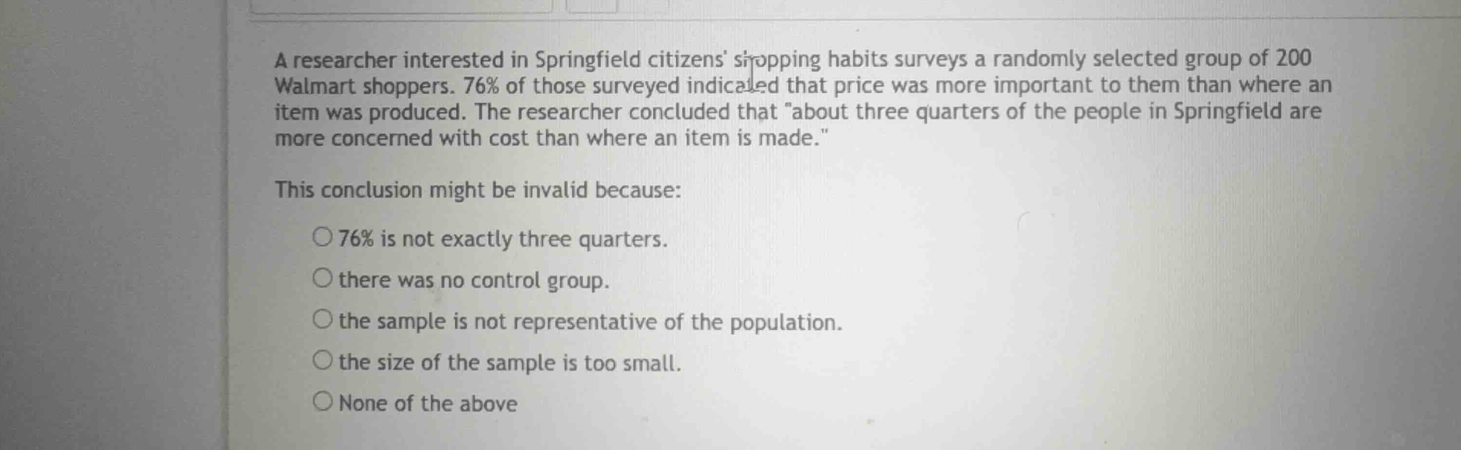 a researcher interested in springfield citizens shopping habits surveys…