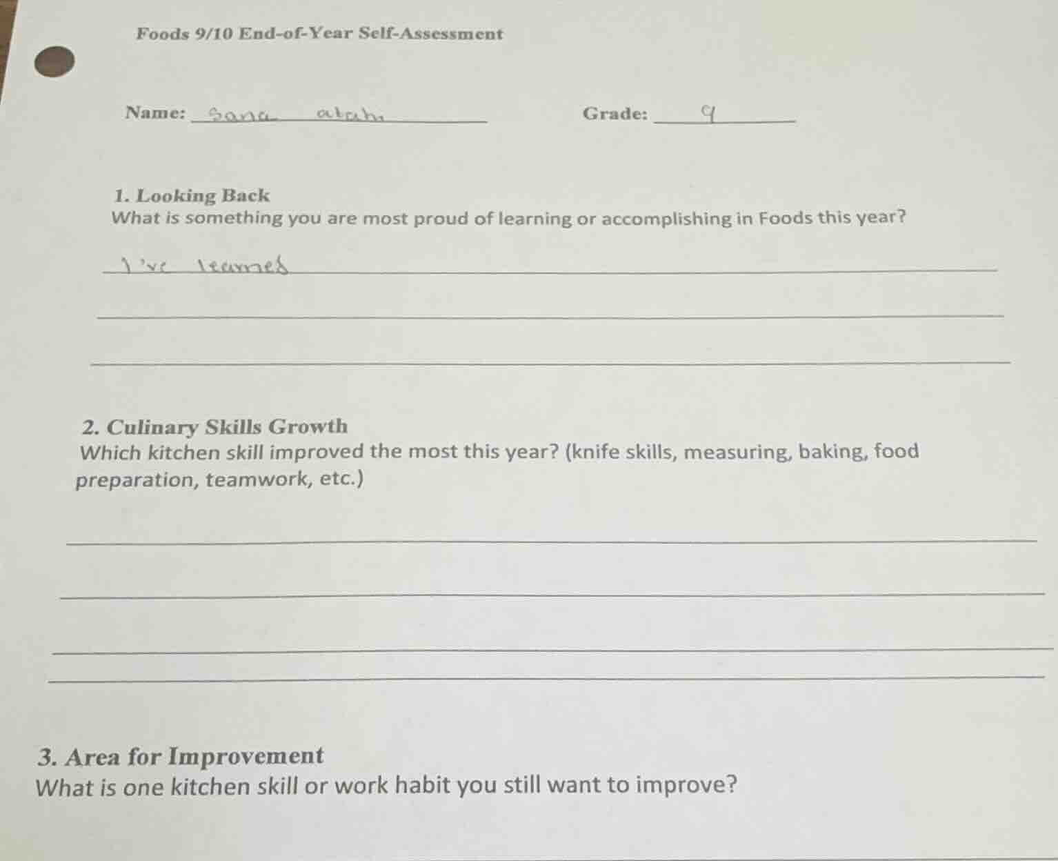 foods 9/10 end-of-year self-assessment name: sana atahi grade: 9 1. loo…