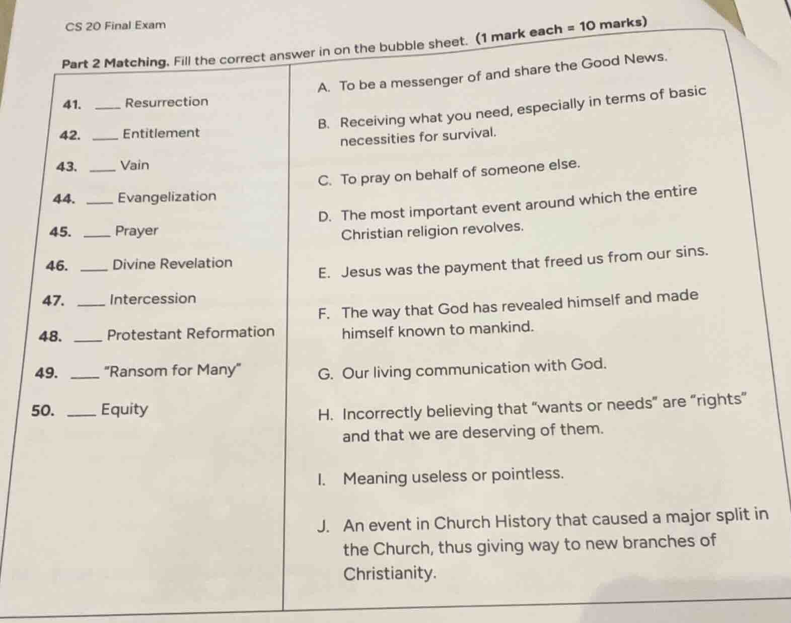 cs 20 final exam part 2 matching. fill the correct answer in on the bub…
