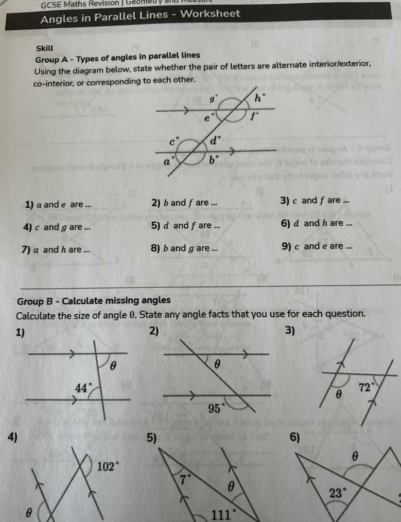 gcse maths revision | geometry and measure angles in parallel lines - w…