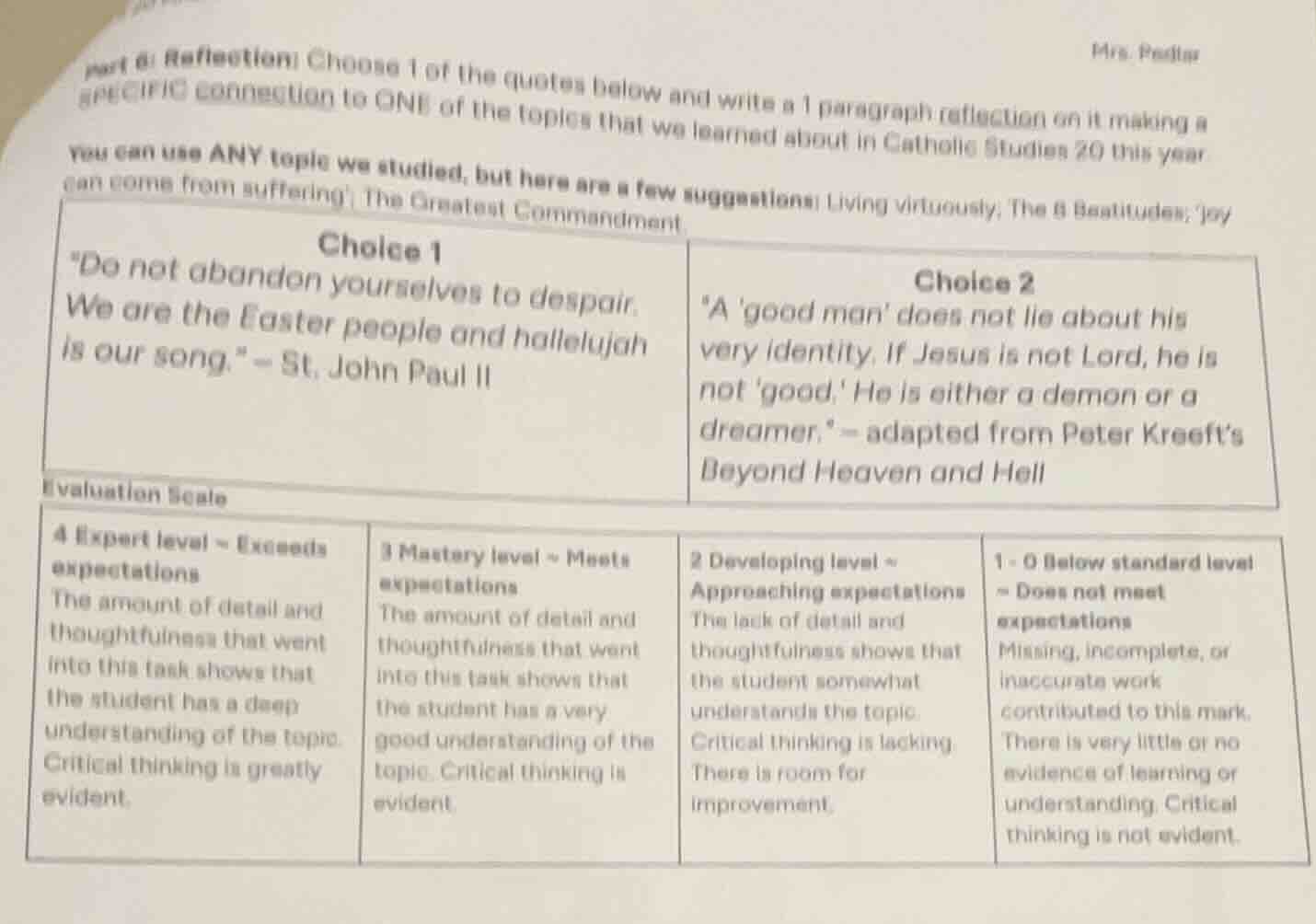 mrs. pedlar part 6: reflection: choose 1 of the quotes below and write …