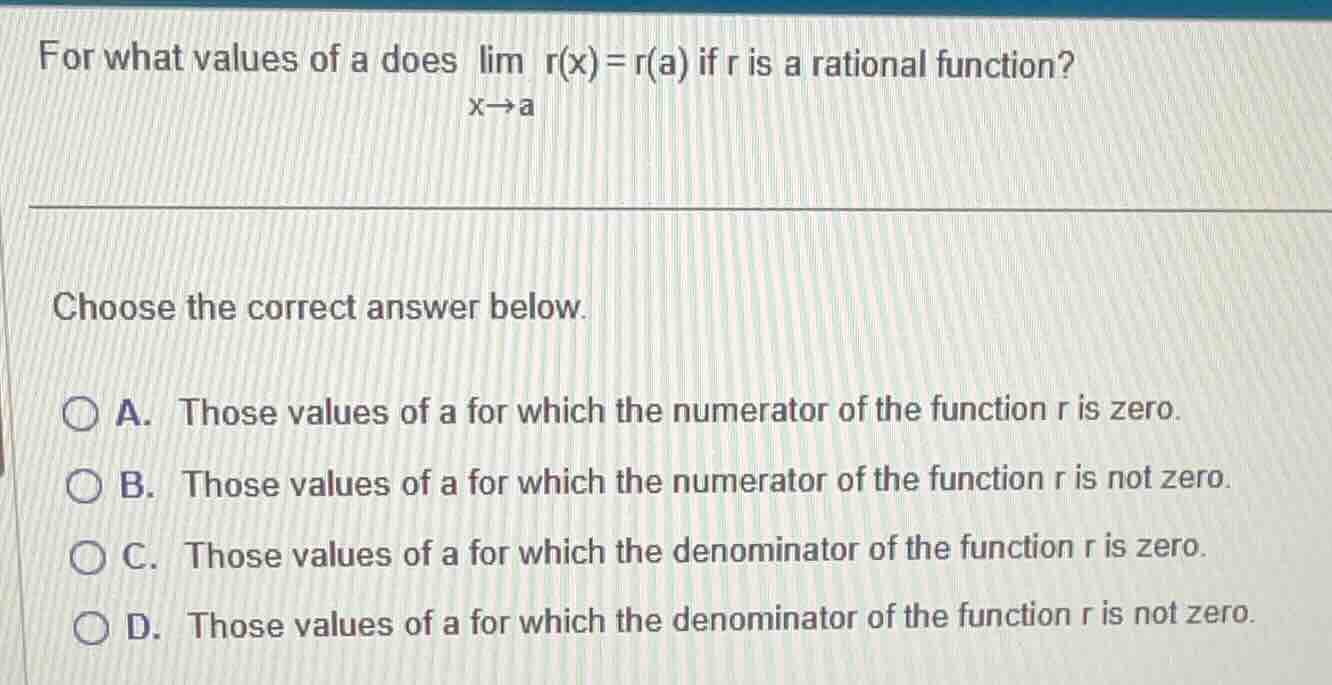 for what values of a does \\(\\lim_{x \\to a} r(x) = r(a)\\) if r is a …