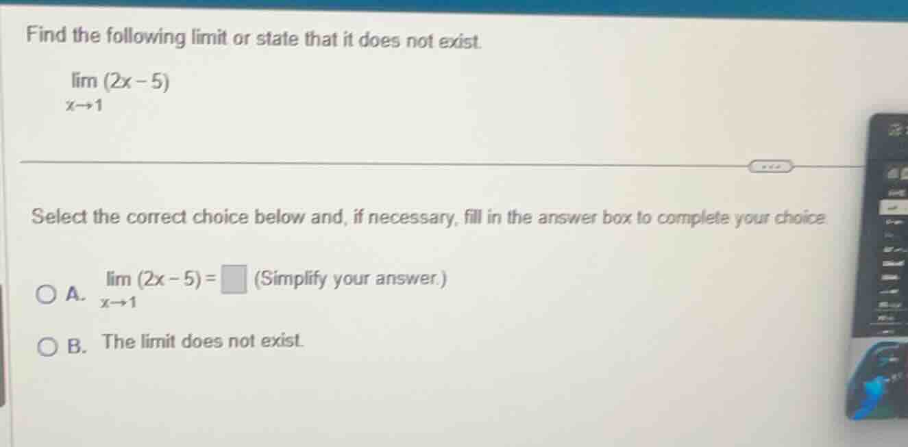 find the following limit or state that it does not exist. \\\\lim_{x \\…