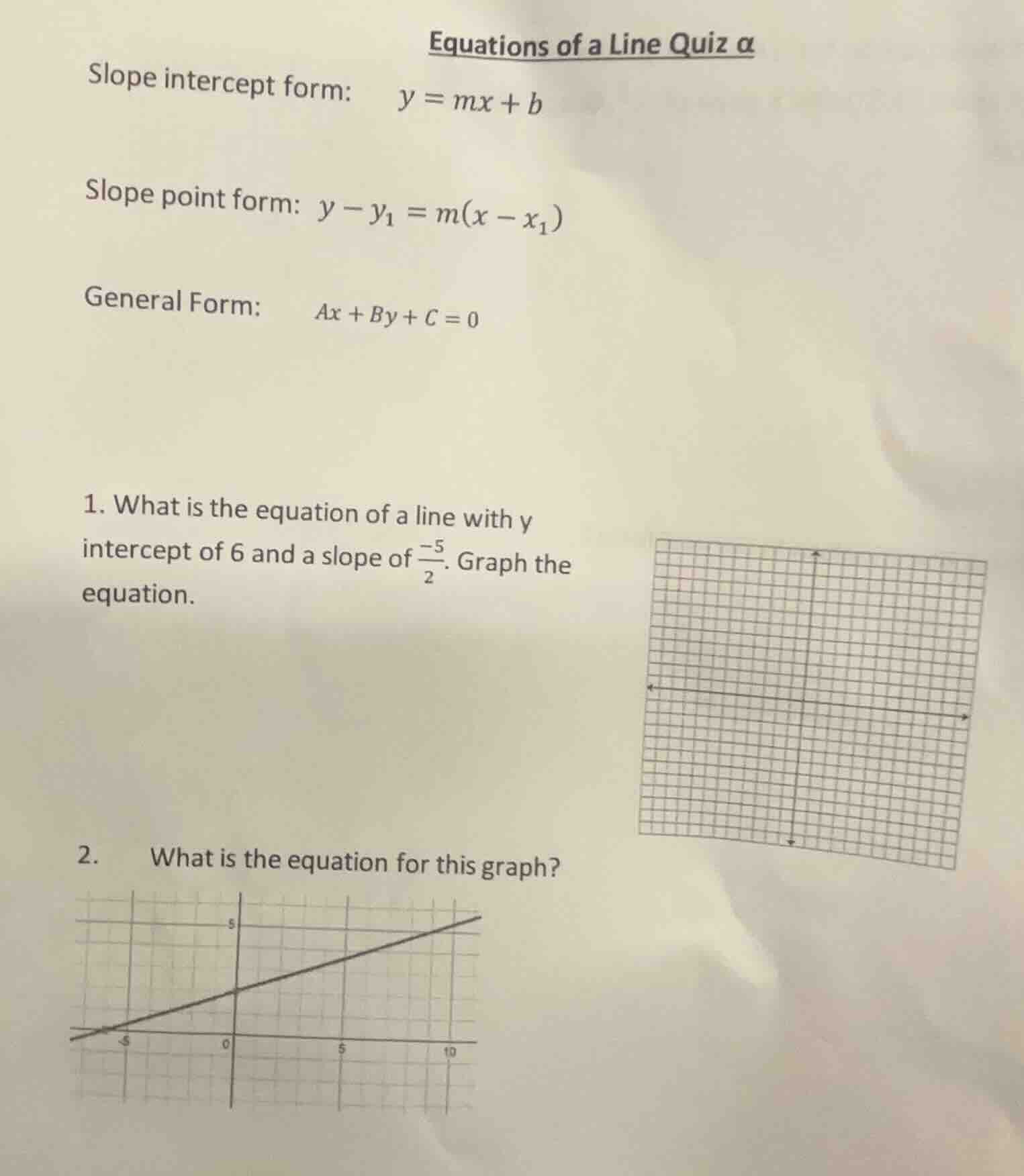 equations of a line quiz \\(\\alpha\\) slope intercept form: \\(y = mx …
