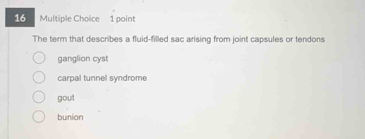the term that describes a fluid-filled sac arising from joint capsules …