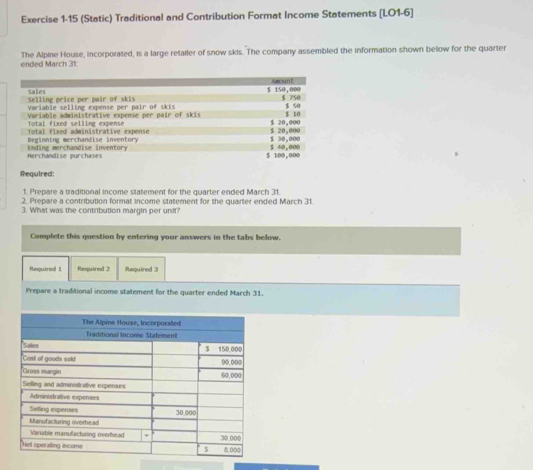 exercise 1-15 (static) traditional and contribution format income state…