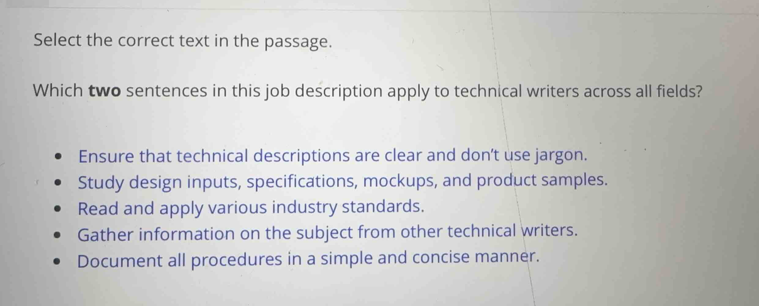 select the correct text in the passage. which two sentences in this job…