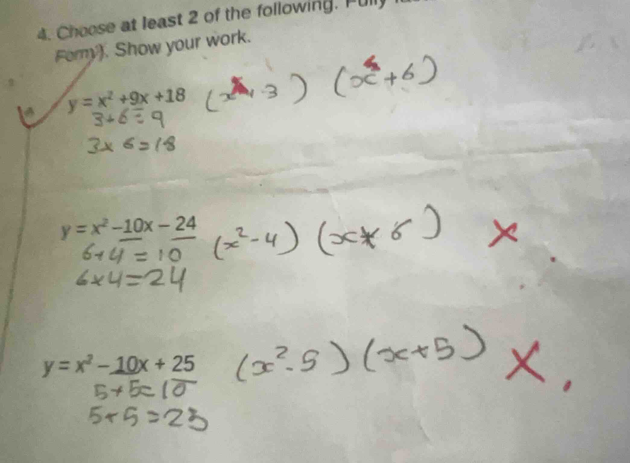 4. choose at least 2 of the following. fully factor each quadratic equa…