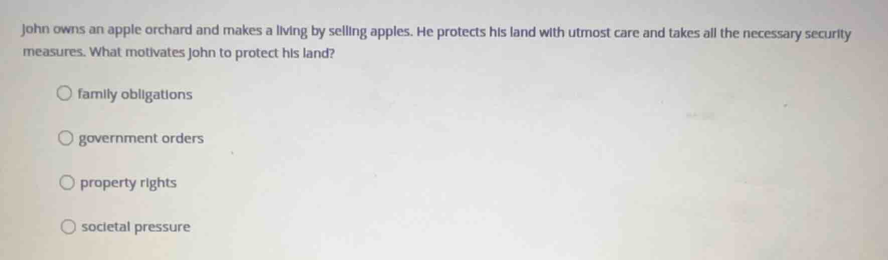 john owns an apple orchard and makes a living by selling apples. he pro…