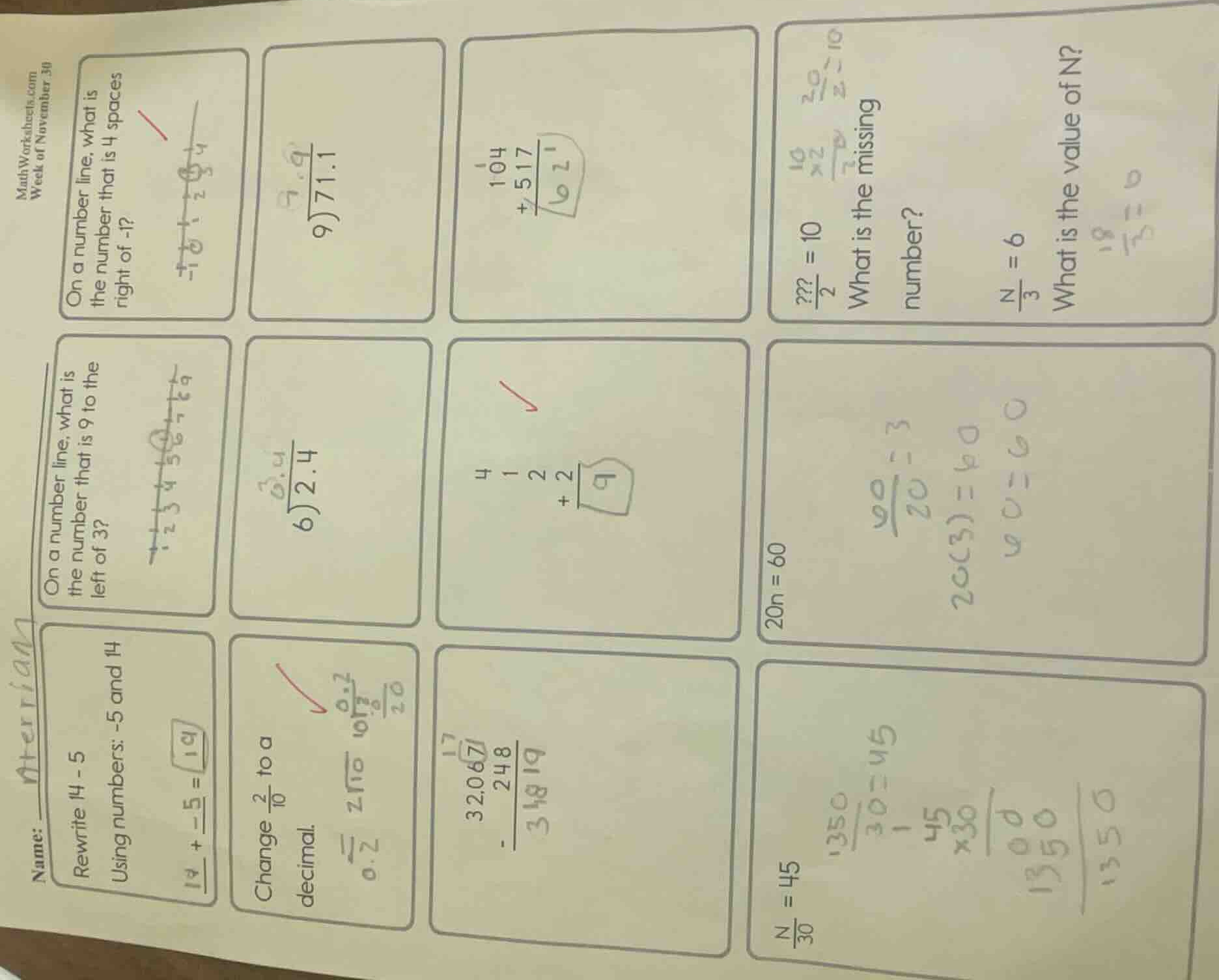mathworksheets.com week of november 30 on a number line, what is the nu…