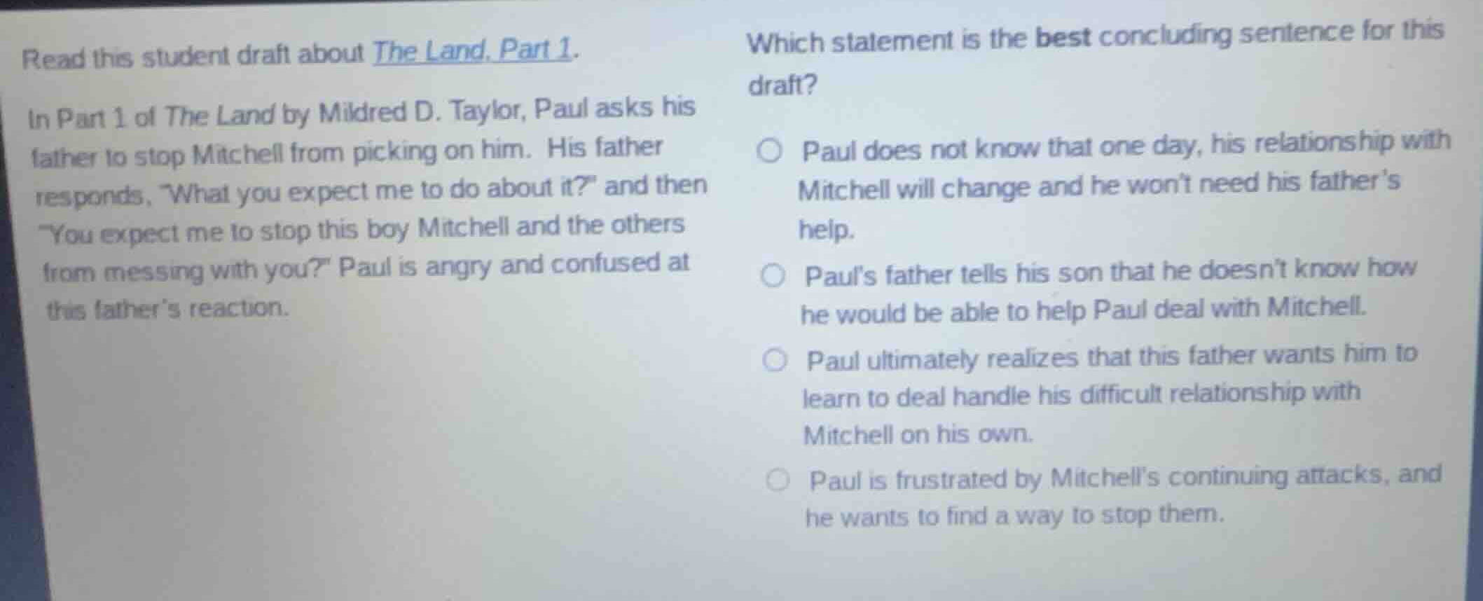 read this student draft about the land, part 1. in part 1 of the land b…