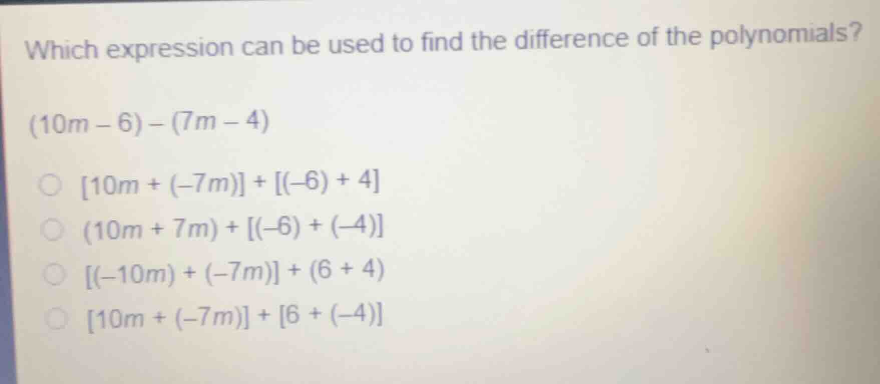 which expression can be used to find the difference of the polynomials?…