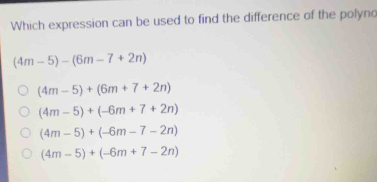 which expression can be used to find the difference of the polynomials?…