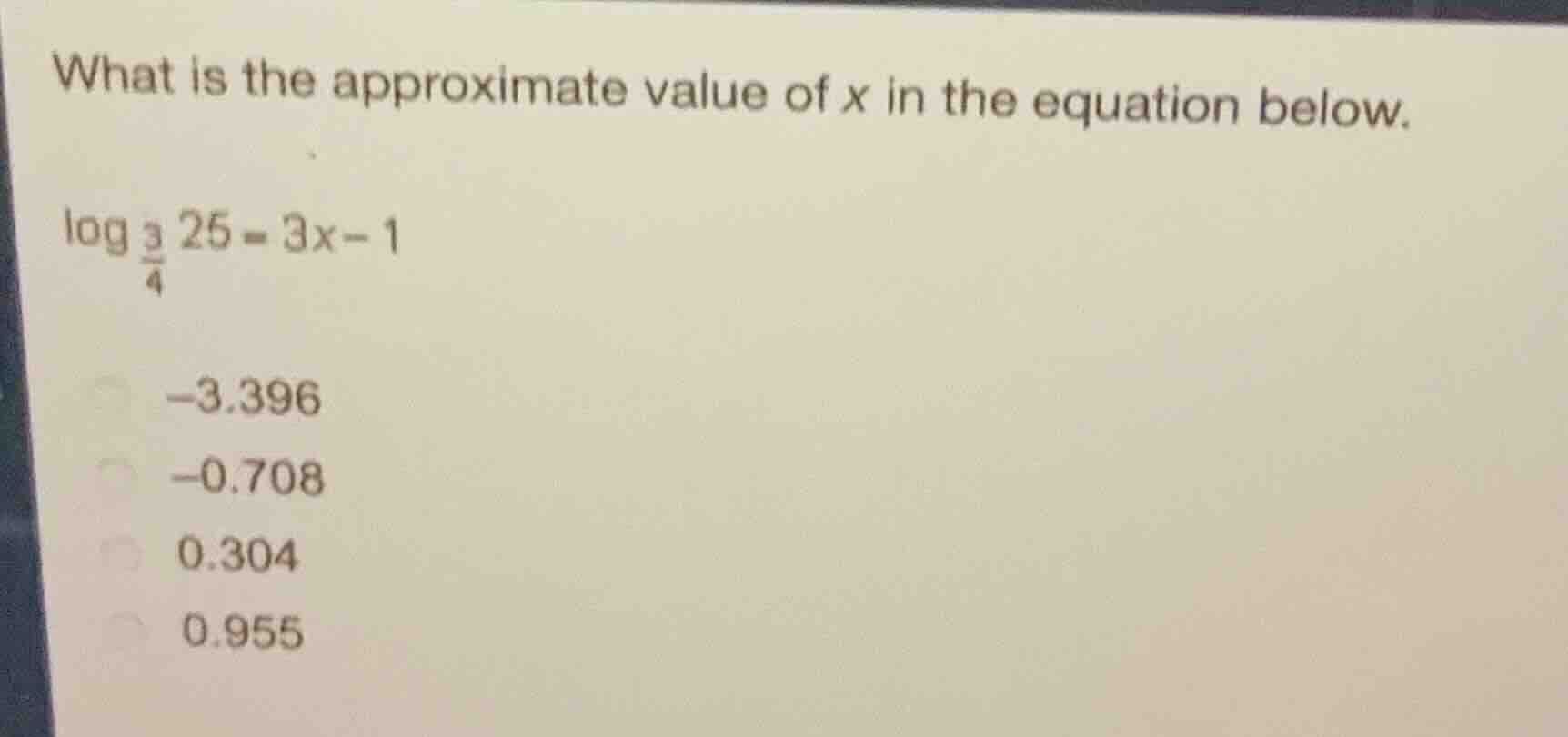 what is the approximate value of \\(x\\) in the equation below. \\\\log…
