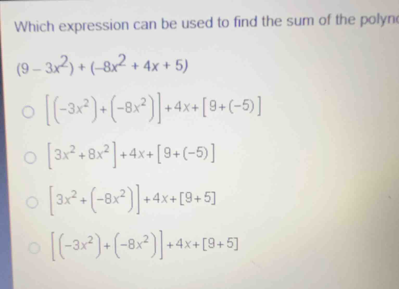 which expression can be used to find the sum of the polynomials? \\((9 …