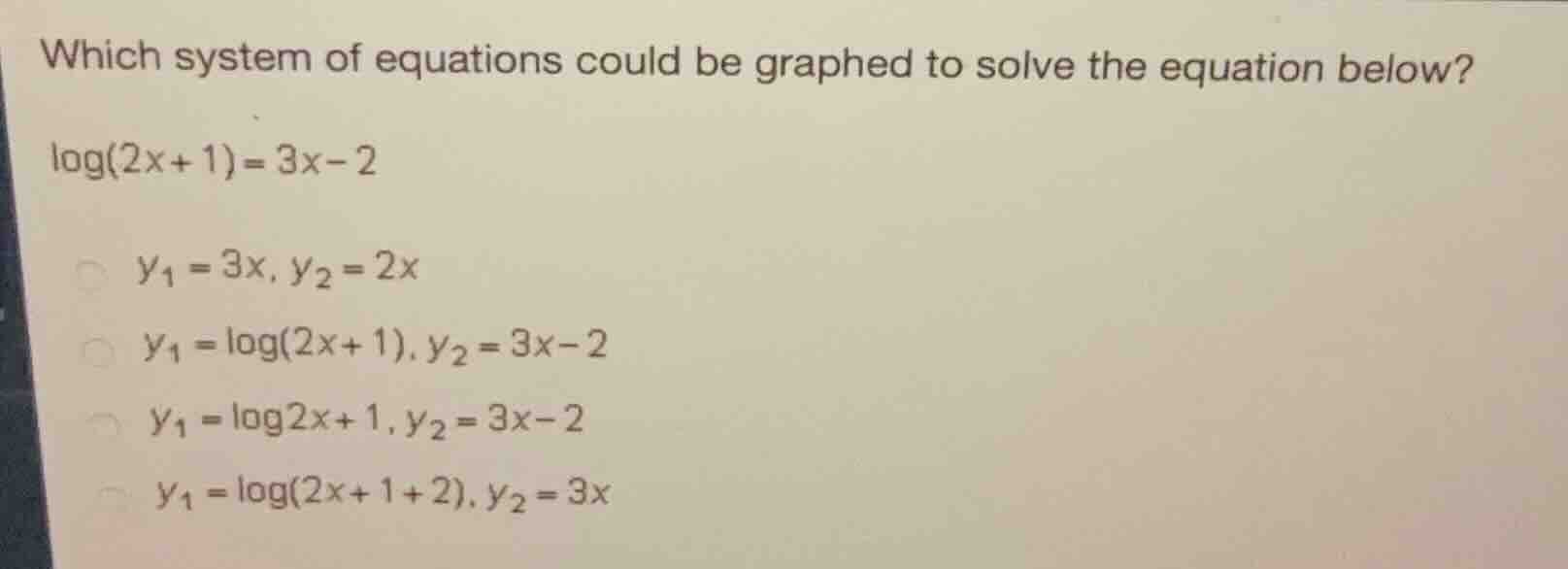 which system of equations could be graphed to solve the equation below?…