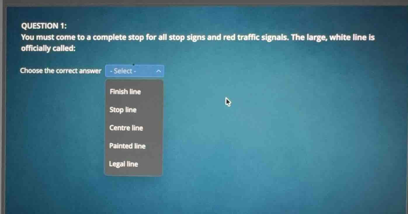 question 1: you must come to a complete stop for all stop signs and red…