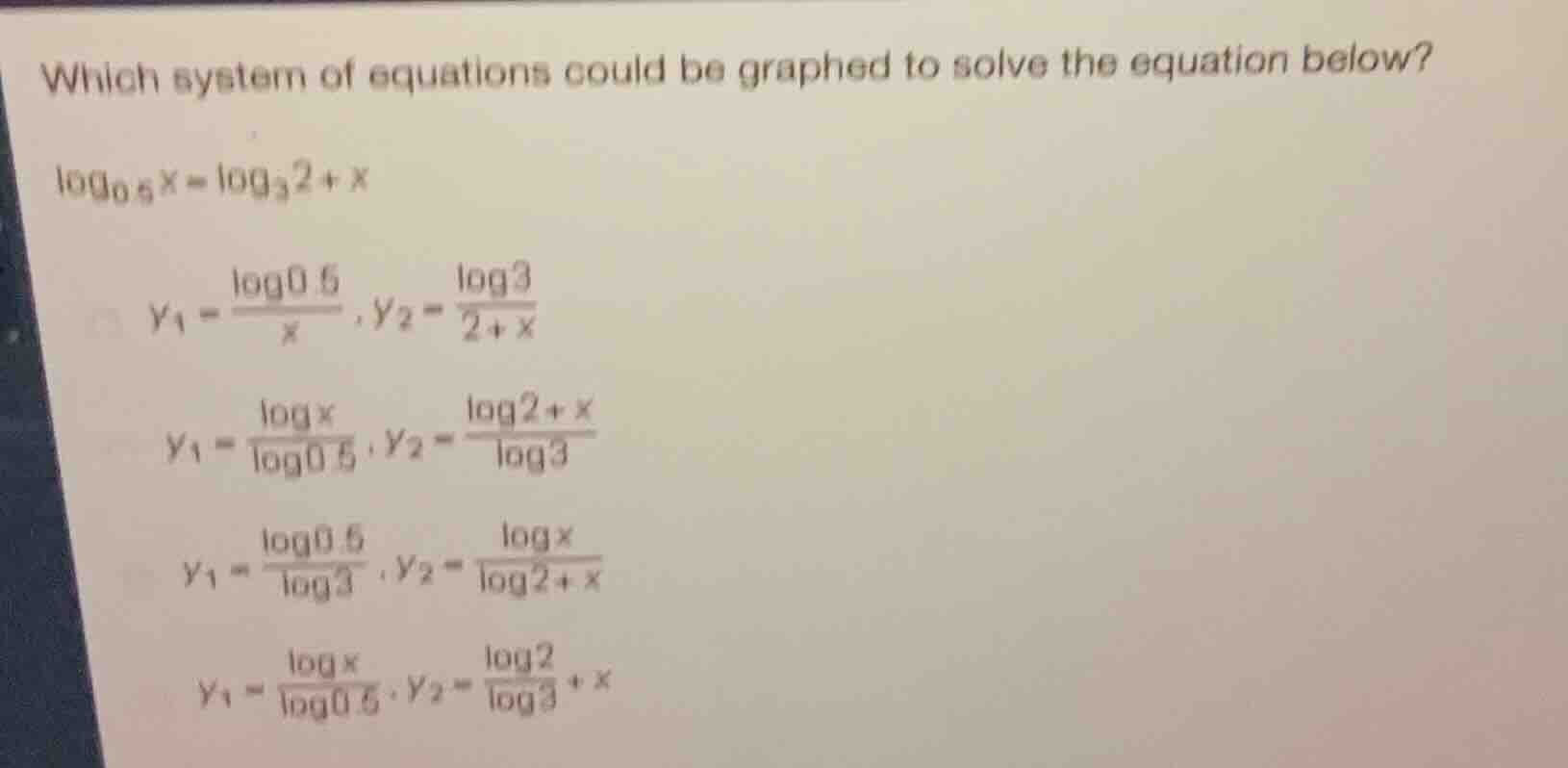 which system of equations could be graphed to solve the equation below?…