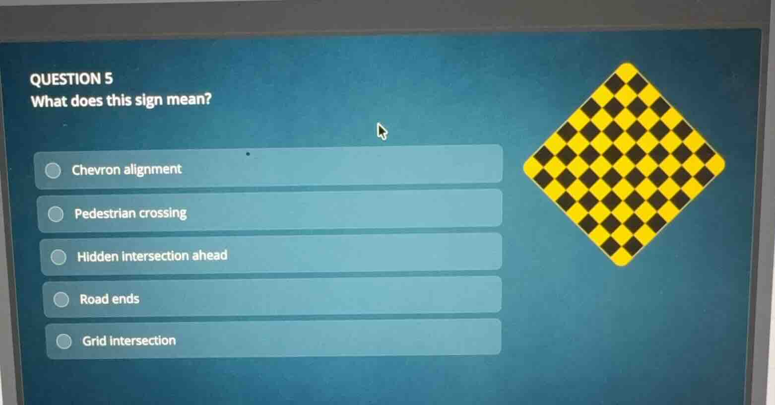 question 5 what does this sign mean? chevron alignment pedestrian cross…