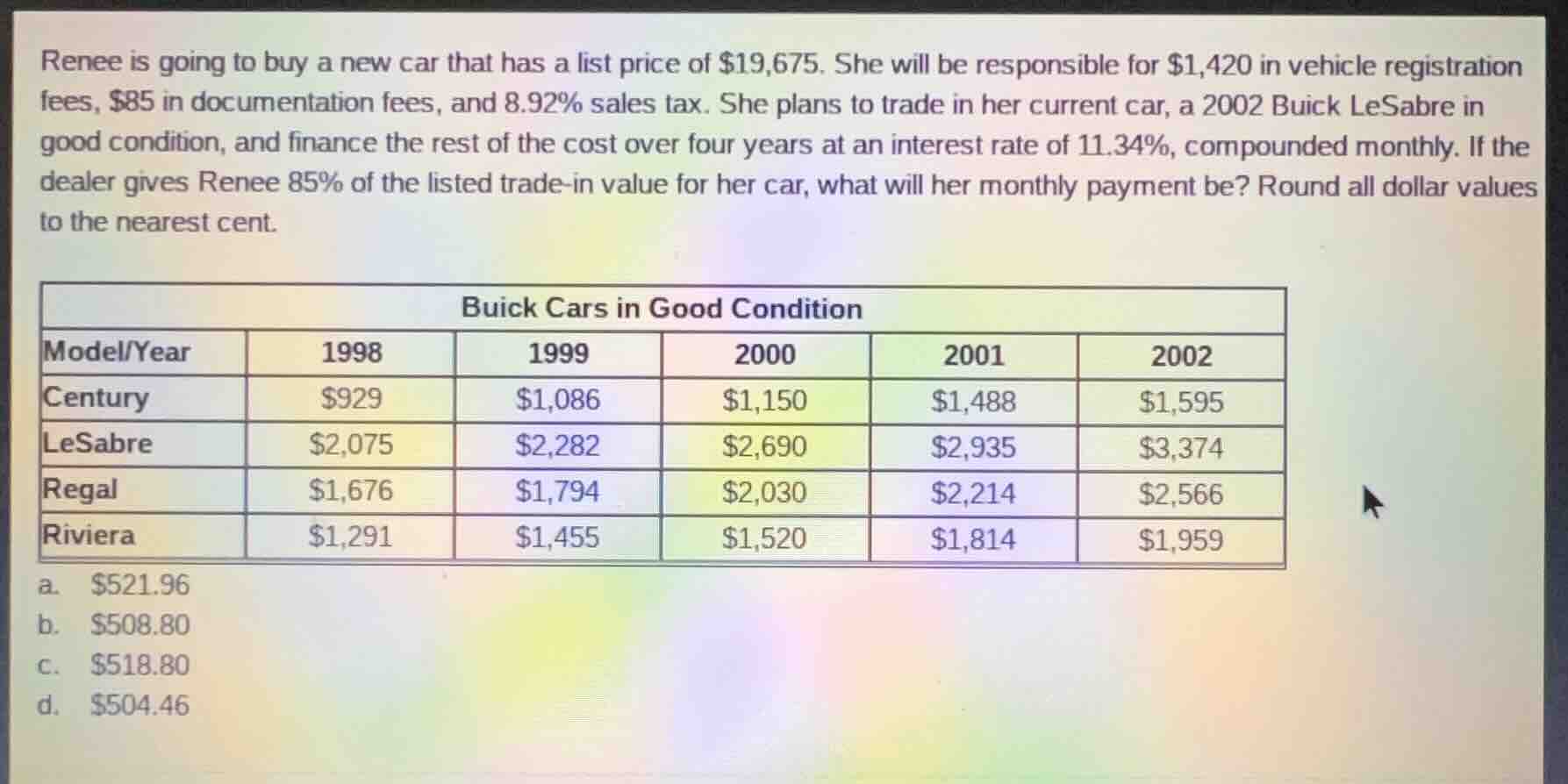 renee is going to buy a new car that has a list price of \\$19,675. she…