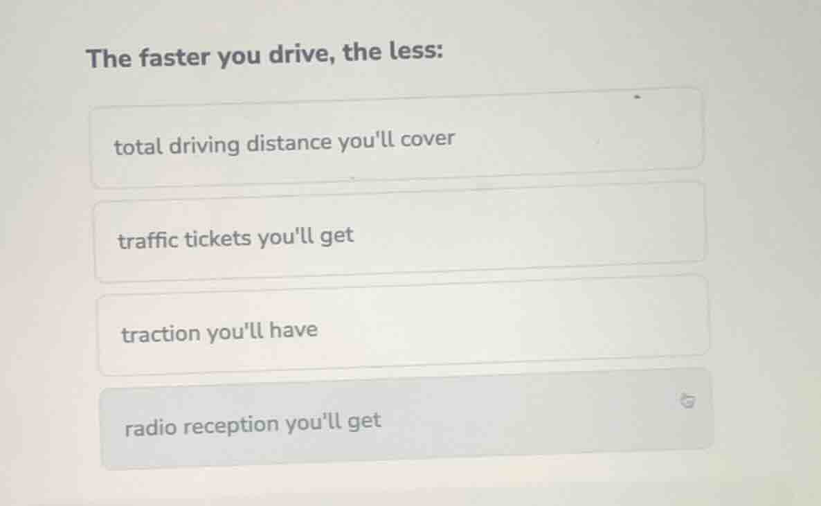 the faster you drive, the less: total driving distance youll cover traf…