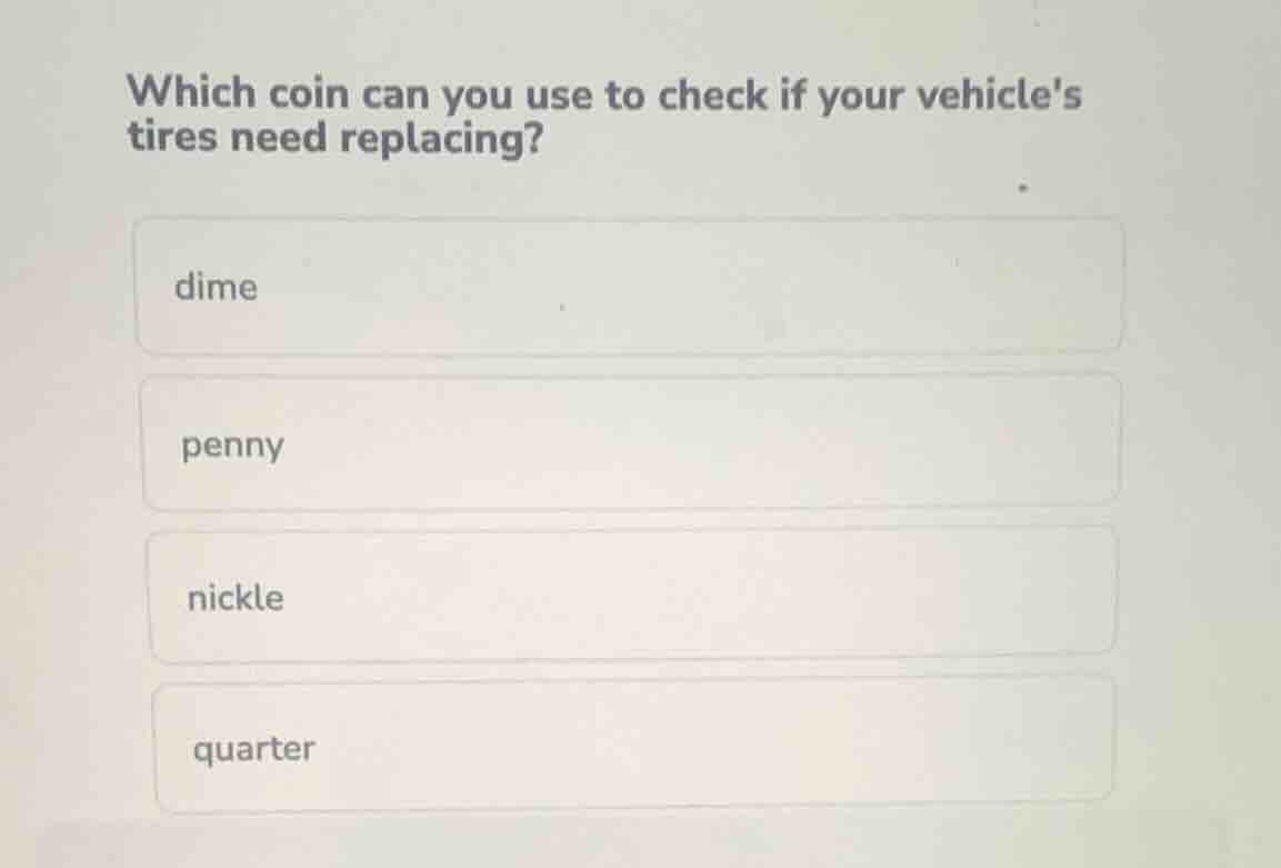 which coin can you use to check if your vehicles tires need replacing? …