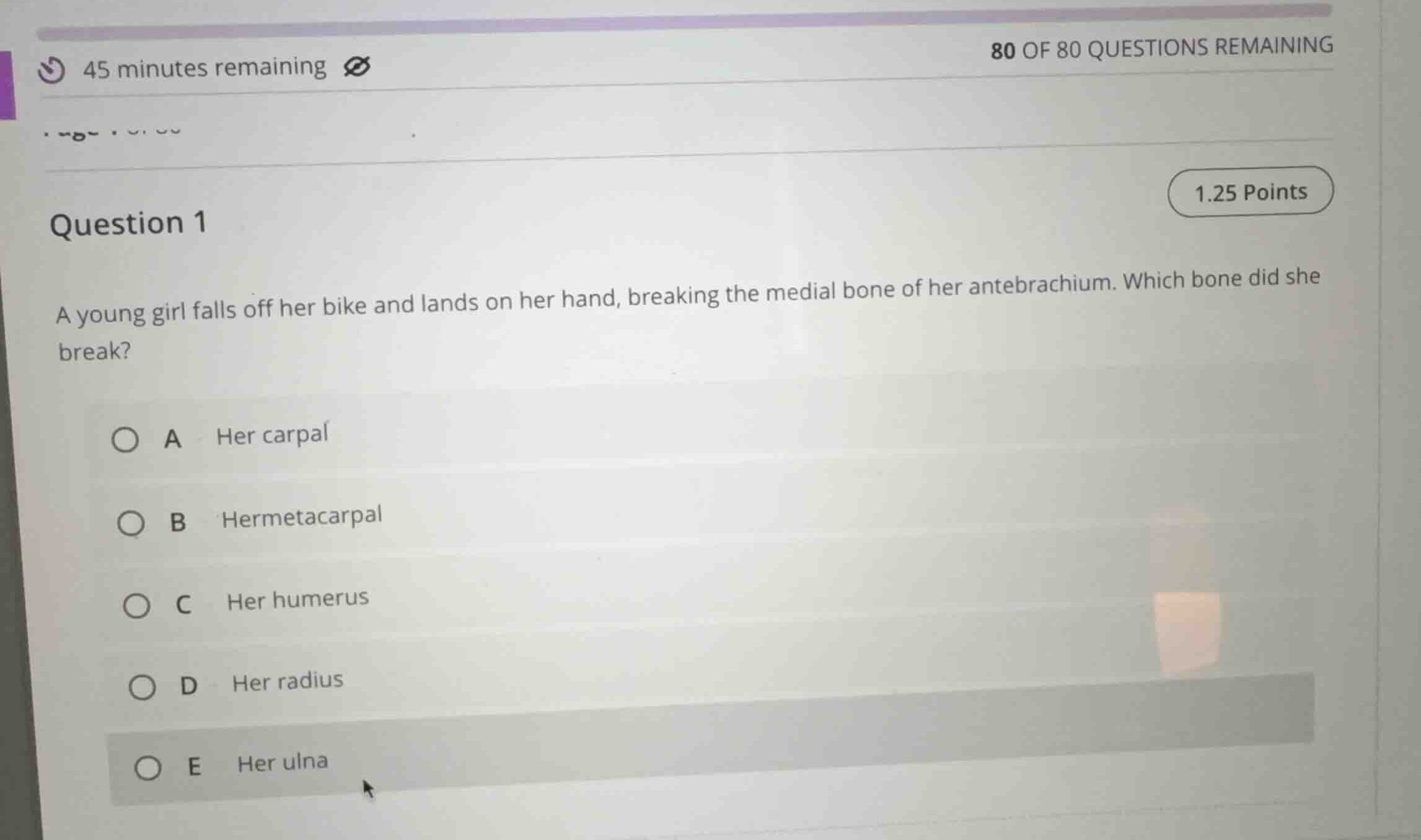question 1 a young girl falls off her bike and lands on her hand, break…