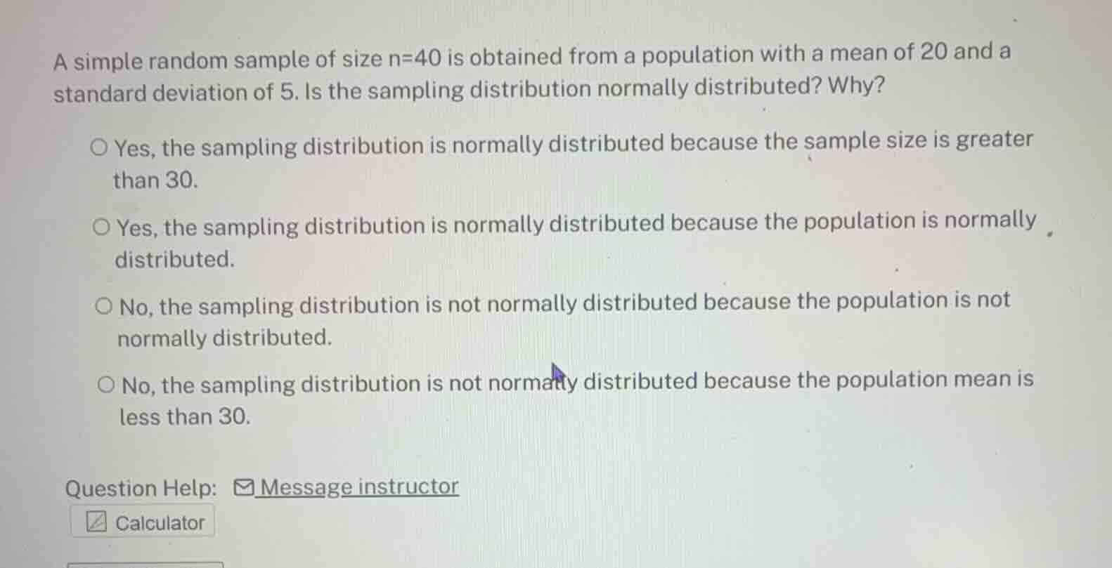 a simple random sample of size n=40 is obtained from a population with …