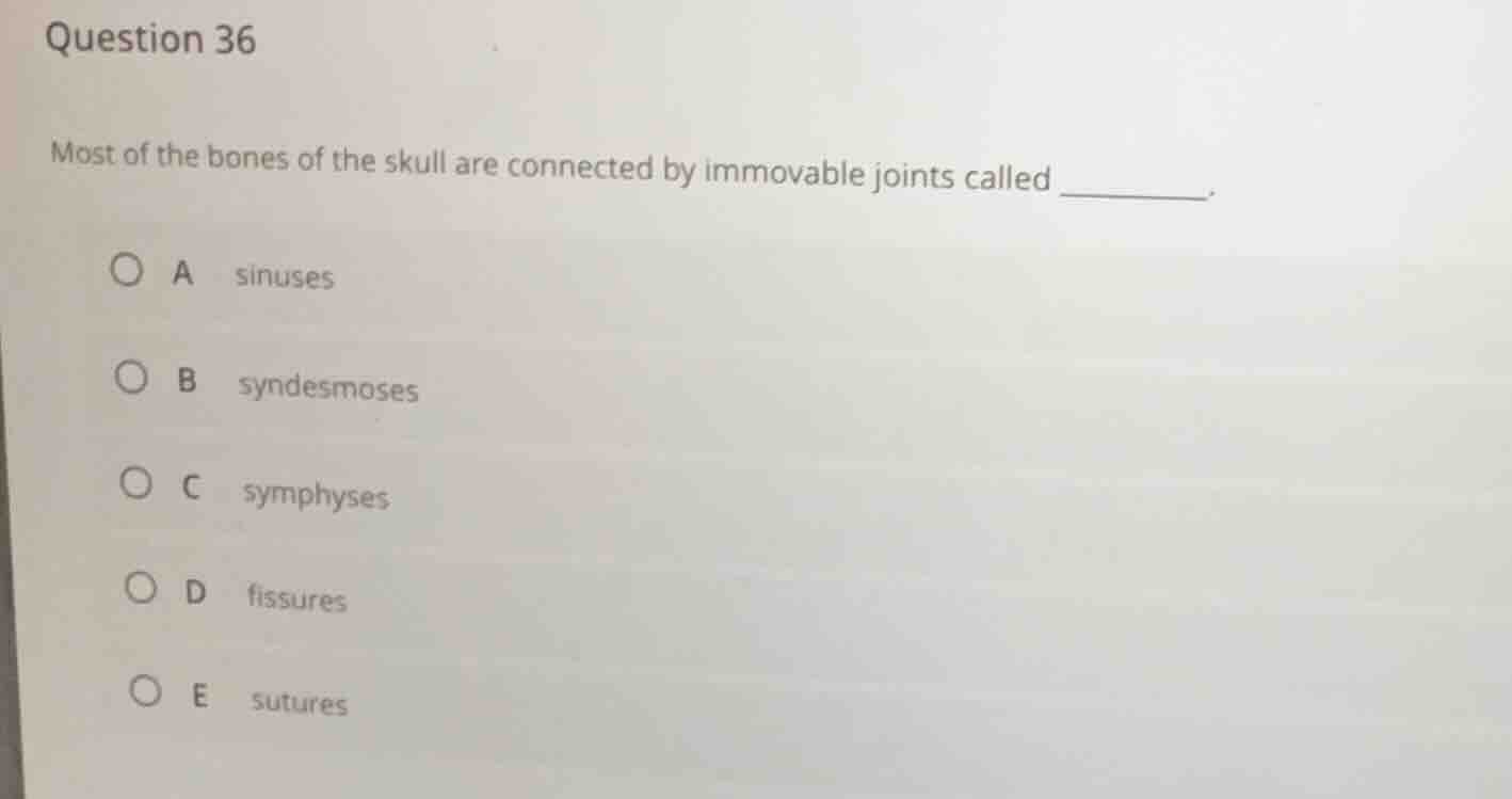 question 36 most of the bones of the skull are connected by immovable j…