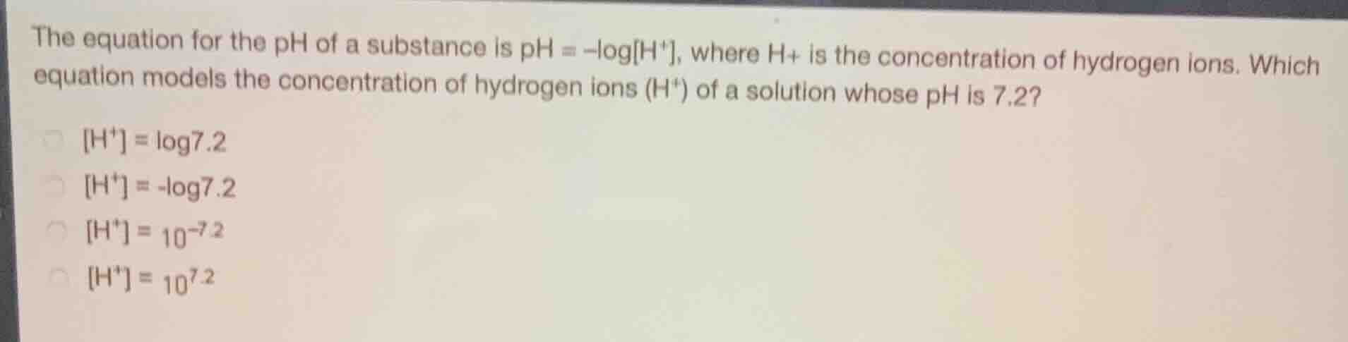 the equation for the ph of a substance is \\(\\text{ph} = -\\log\\text{…