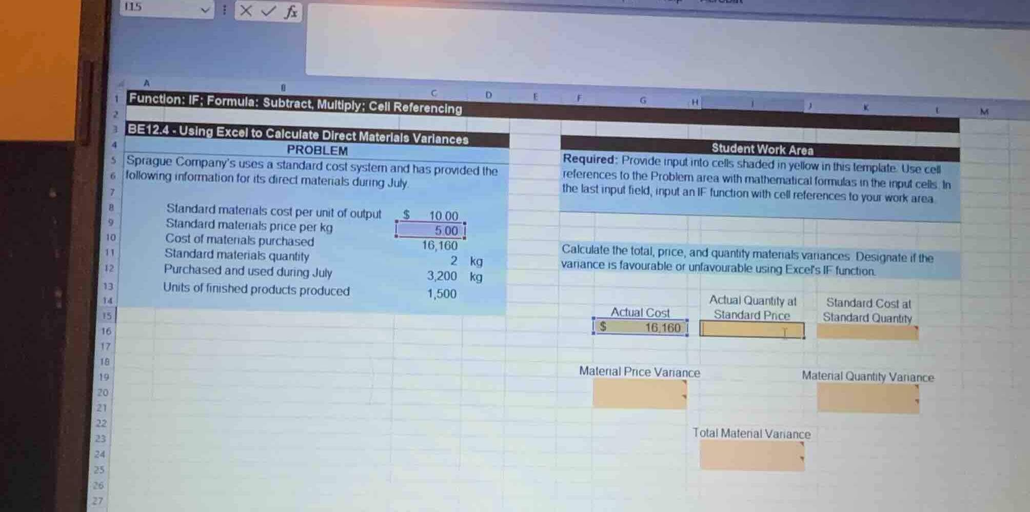 be12.4 - using excel to calculate direct materials variances problem sp…