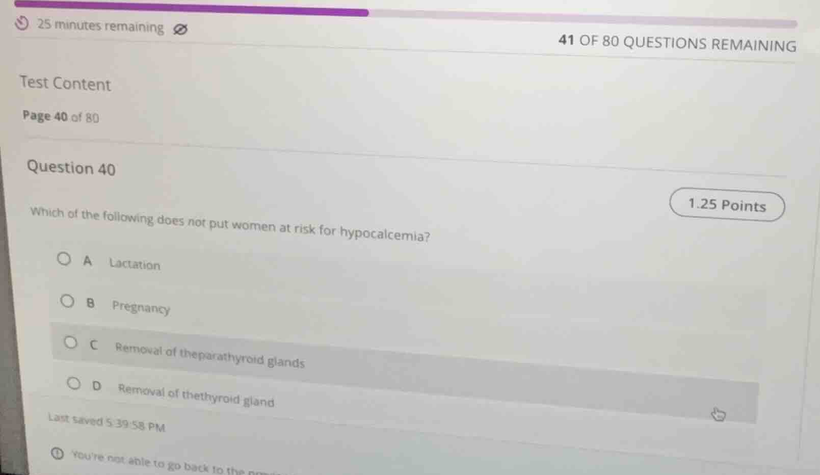question 40 which of the following does not put women at risk for hypoc…