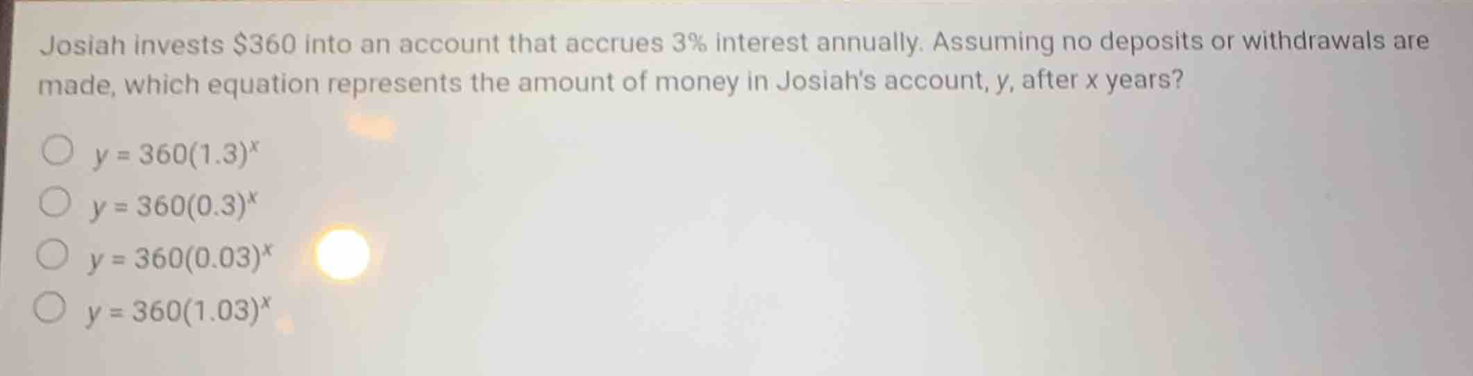 josiah invests $360 into an account that accrues 3% interest annually. …