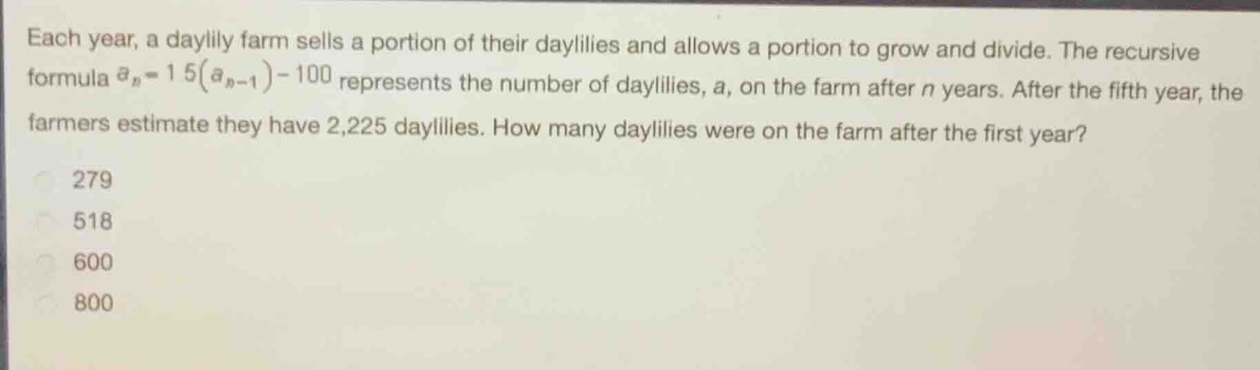 each year, a daylily farm sells a portion of their daylilies and allows…