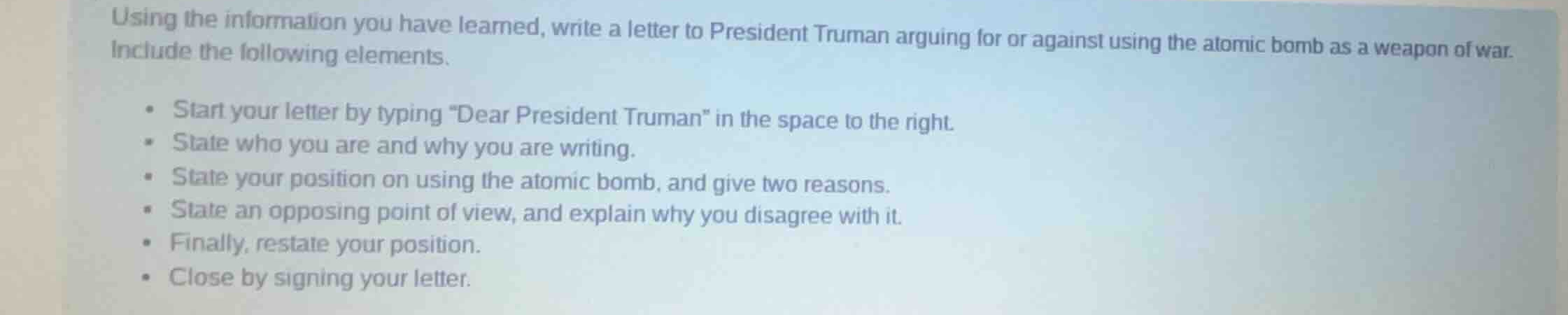 using the information you have learned, write a letter to president tru…