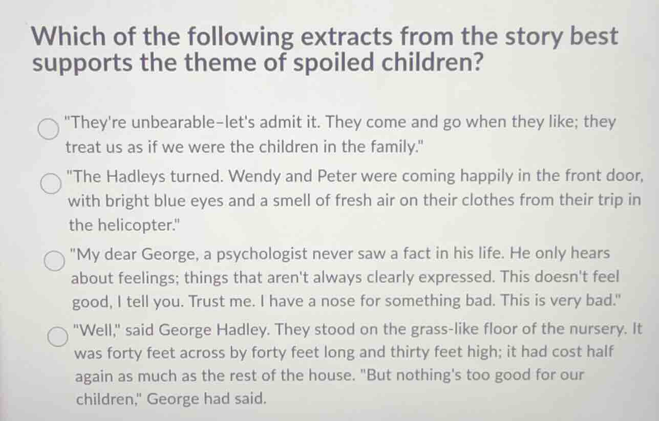 which of the following extracts from the story best supports the theme …