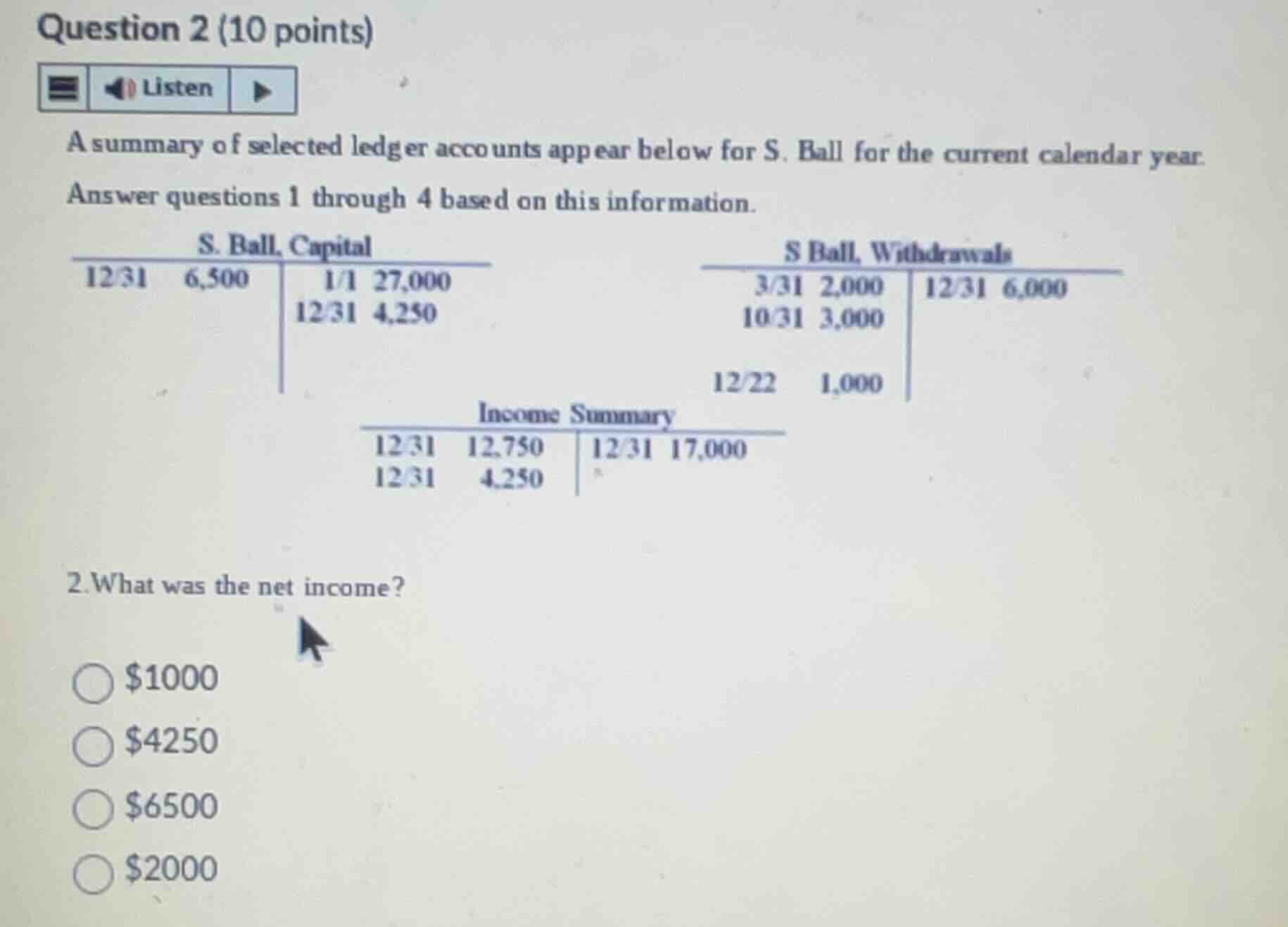 a summary of selected ledger accounts appear below for s. ball for the …